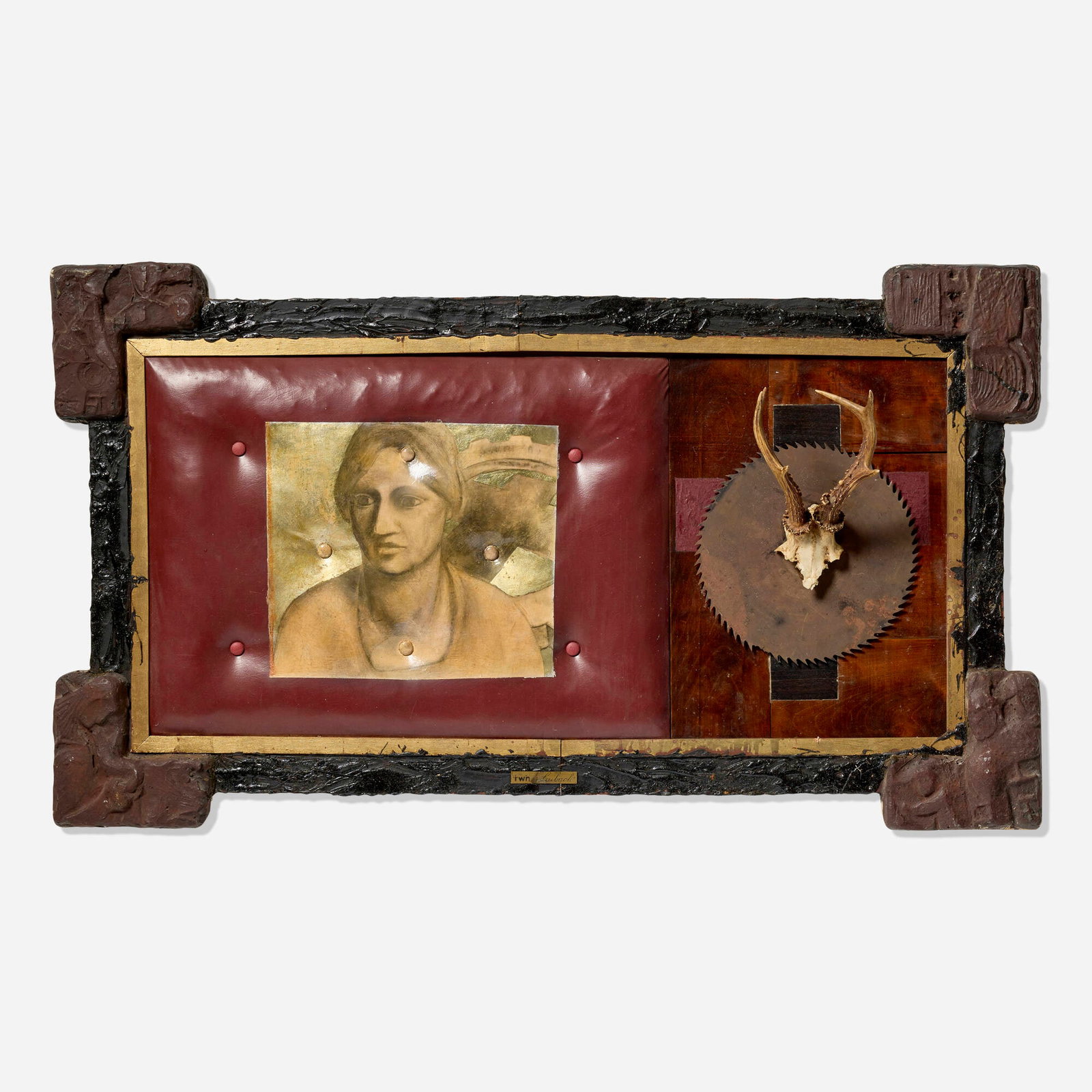 IRWIN, Die Liebe: IRWIN Die Liebe 1988 vinyl, wood, bone, steel, oil, gold leaf, graphite, plaster over wood in artist's frame 27 h x 47.25 w x 9 d in (69 x 120 x 23 cm) Brass plaque to artist's frame 'iwn Laibach