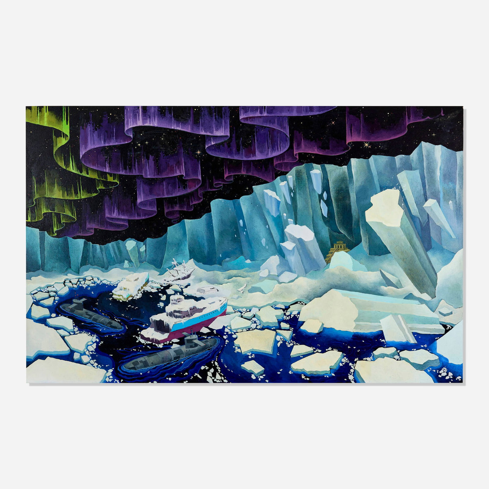 Hortensia Mi Kafchin, The Arctic Wall: Hortensia Mi Kafchin The Arctic Wall 2019 oil on canvas 77.5 h x 121.75 w in (197 x 309 cm) Provenance: Nicodim Gallery, New York | Private Collection Exhibited: Hortensia Mi Kafchin: Chemtrails, 20