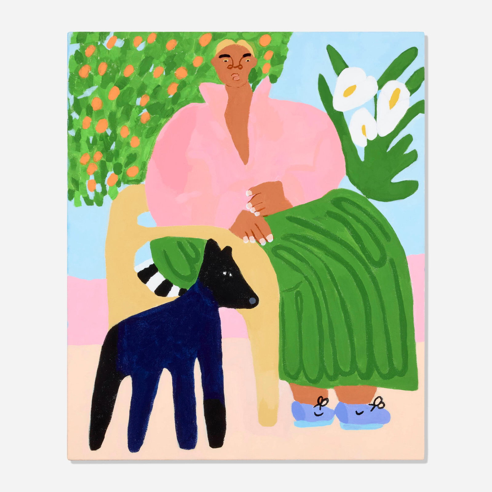Lilian Martinez, Calla Lily + Kumquat Tree: Lilian Martinez Calla Lily + Kumquat Tree 2022 acrylic on canvas 24 h x 20 w in (61 x 51 cm) Signed, titled, and dated to verso 'Calla Lily + Kumquat Tree lil 2022'. Provenance: Och