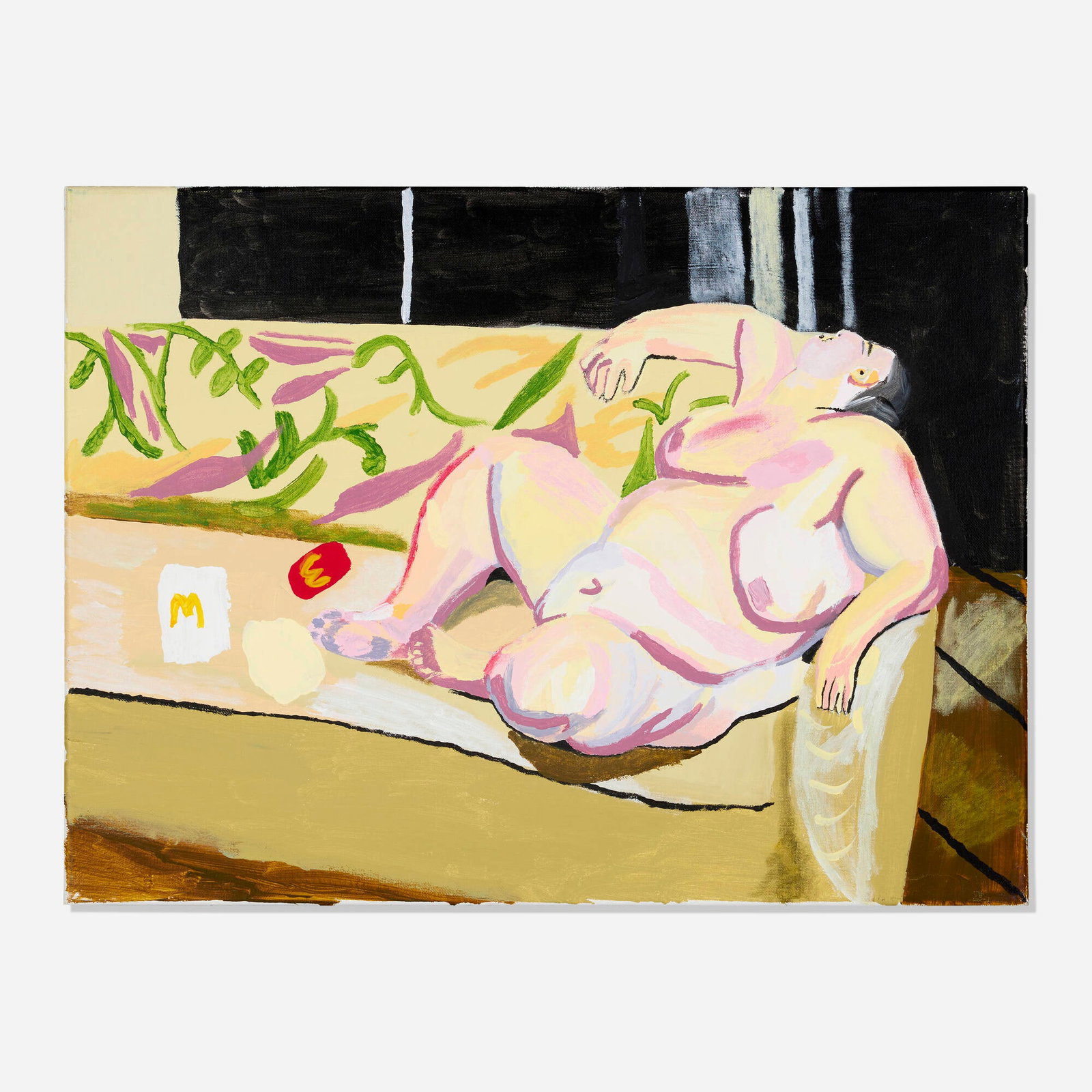 Cumwizard69420 (Michael Clark), Fat Figure Tired After Eating Too Much McDonald's (After Lucian: Cumwizard69420 (Michael Clark) Fat Figure Tired After Eating Too Much McDonald's (After Lucian Freud's 'Benefits Supervisor Resting') 2021 acrylic on canvas 18 h x 24 w in (46 x 61 cm) Signed to