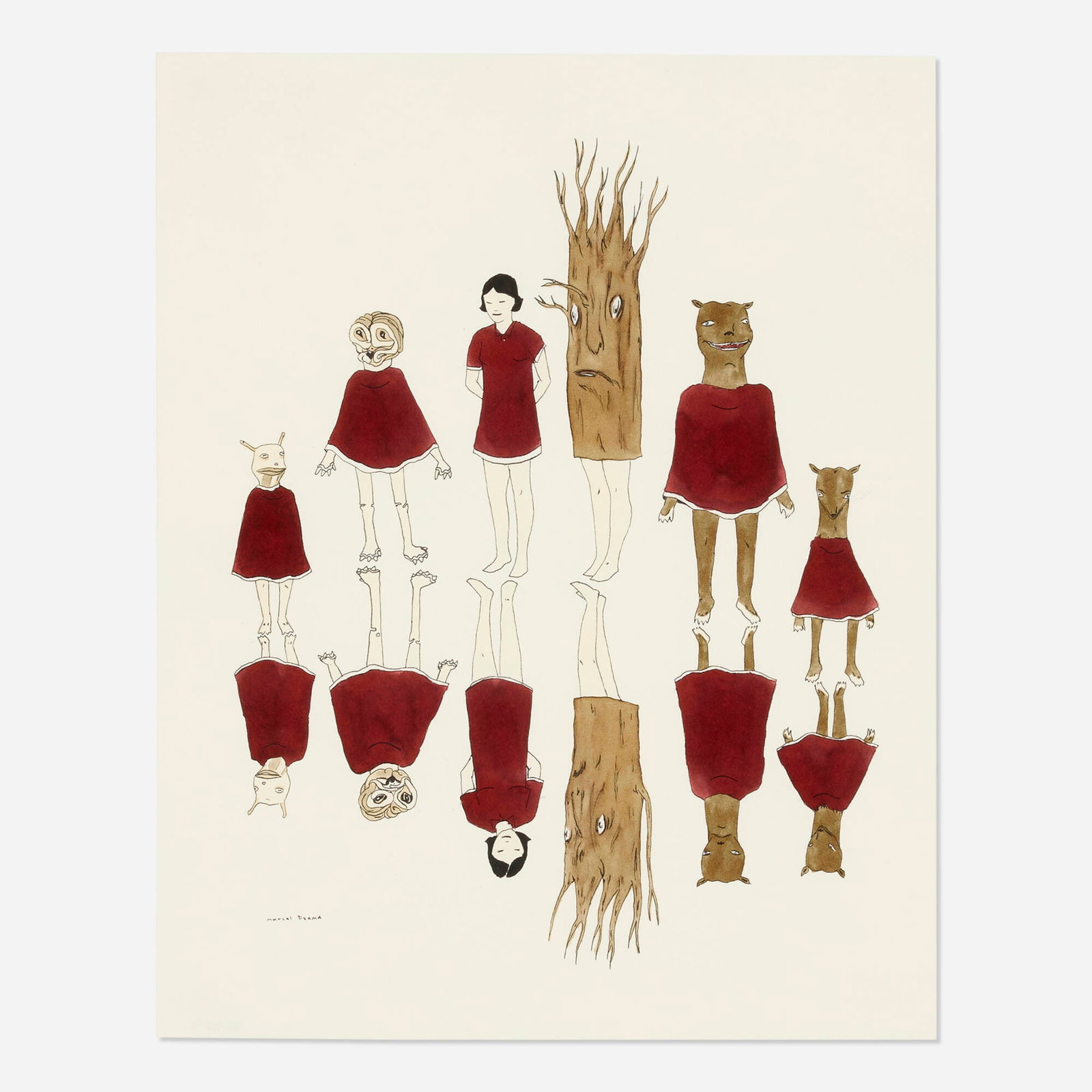 Marcel Dzama, Untitled: Marcel Dzama Untitled 2005 watercolor on paper 14 h x 11 w in (36 x 28 cm) Signed to lower right 'Marcel Dzama'. Provenance: David Zwirner, New York | Private Collection This work will ship