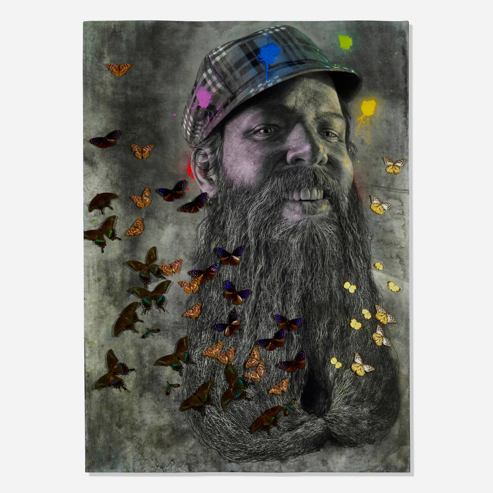Ian Ingram, Our Koruna Muse: Ian Ingram Our Koruna Muse 2009 charcoal, pastel, encaustic, silver leaf and butterflies on paper 55 h x 39 w in (140 x 99 cm) Signed, dated, and inscribed to lower right 'Ian Ingram '09