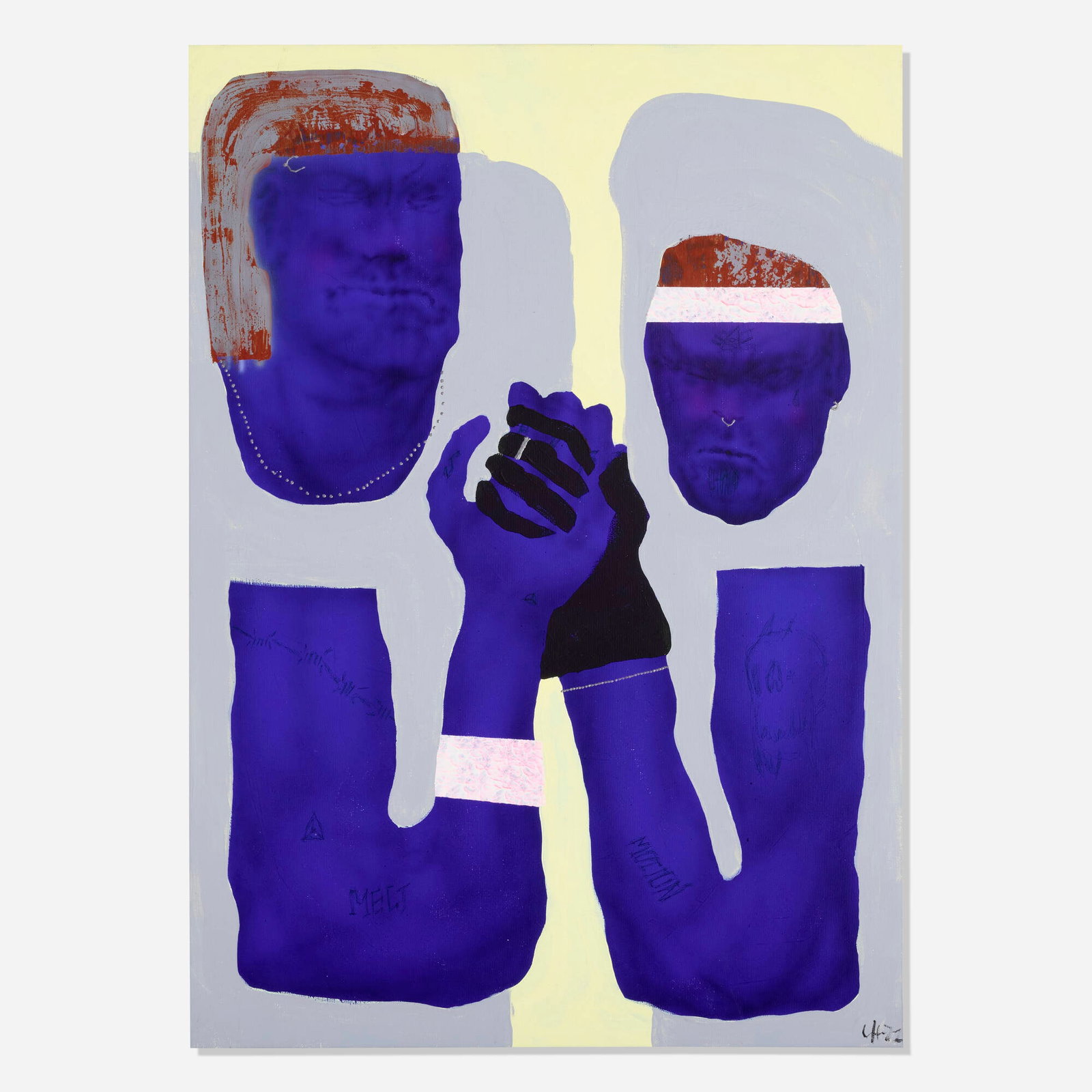 Laust Hojgaard, Wrestle: Laust Hojgaard Wrestle 2022 acrylic on canvas 27.25 h x 19.375 w in (69 x 49 cm) Signed and dated to lower right 'LH 22'. Provenance: Acquired from the artist's studio through