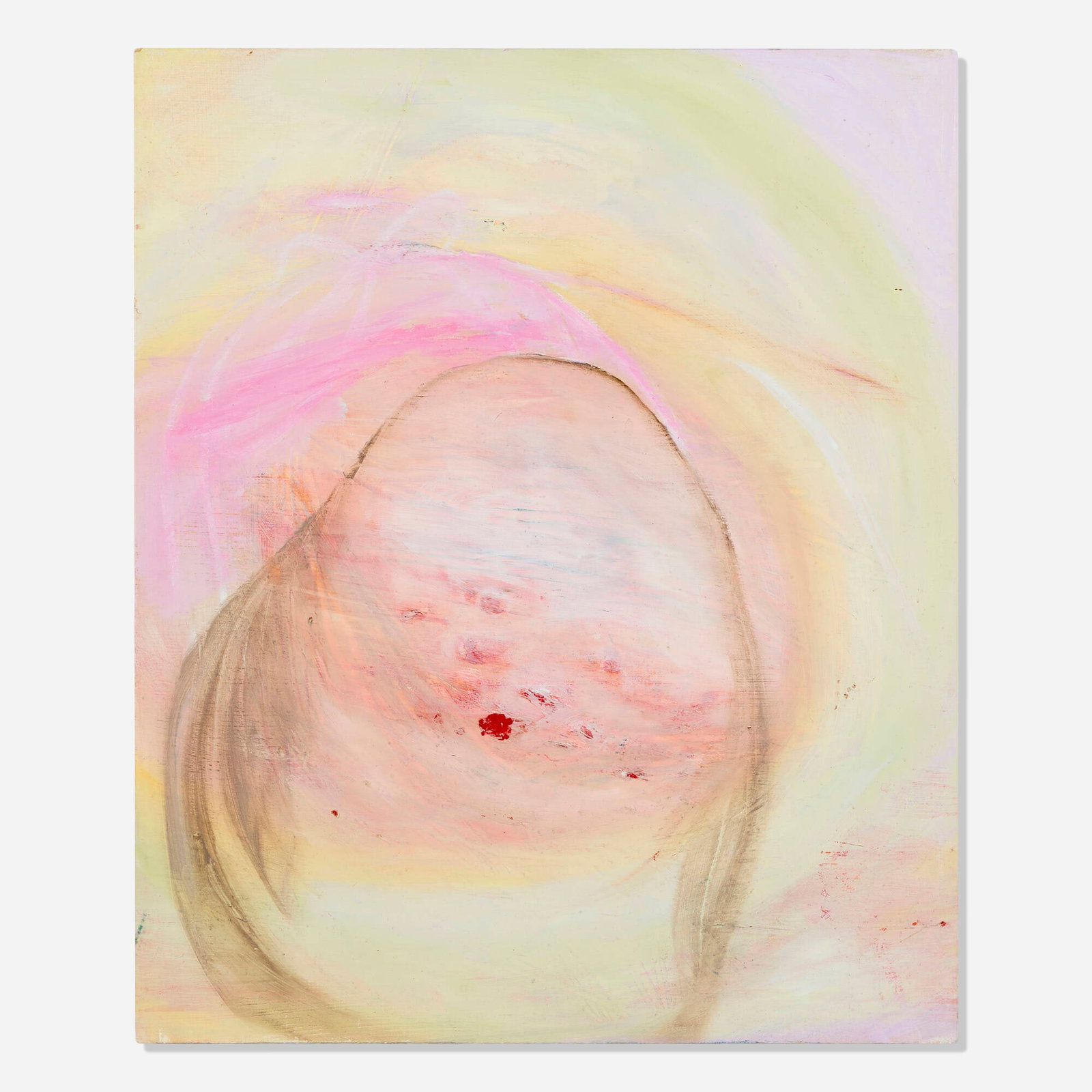 Daniel Hesidence, Untitled: Daniel Hesidence Untitled oil on panel 17.5 h x 14.5 w in (44 x 37 cm) Attached artist's hair to verso. This work will ship from Lambertville, New Jersey.