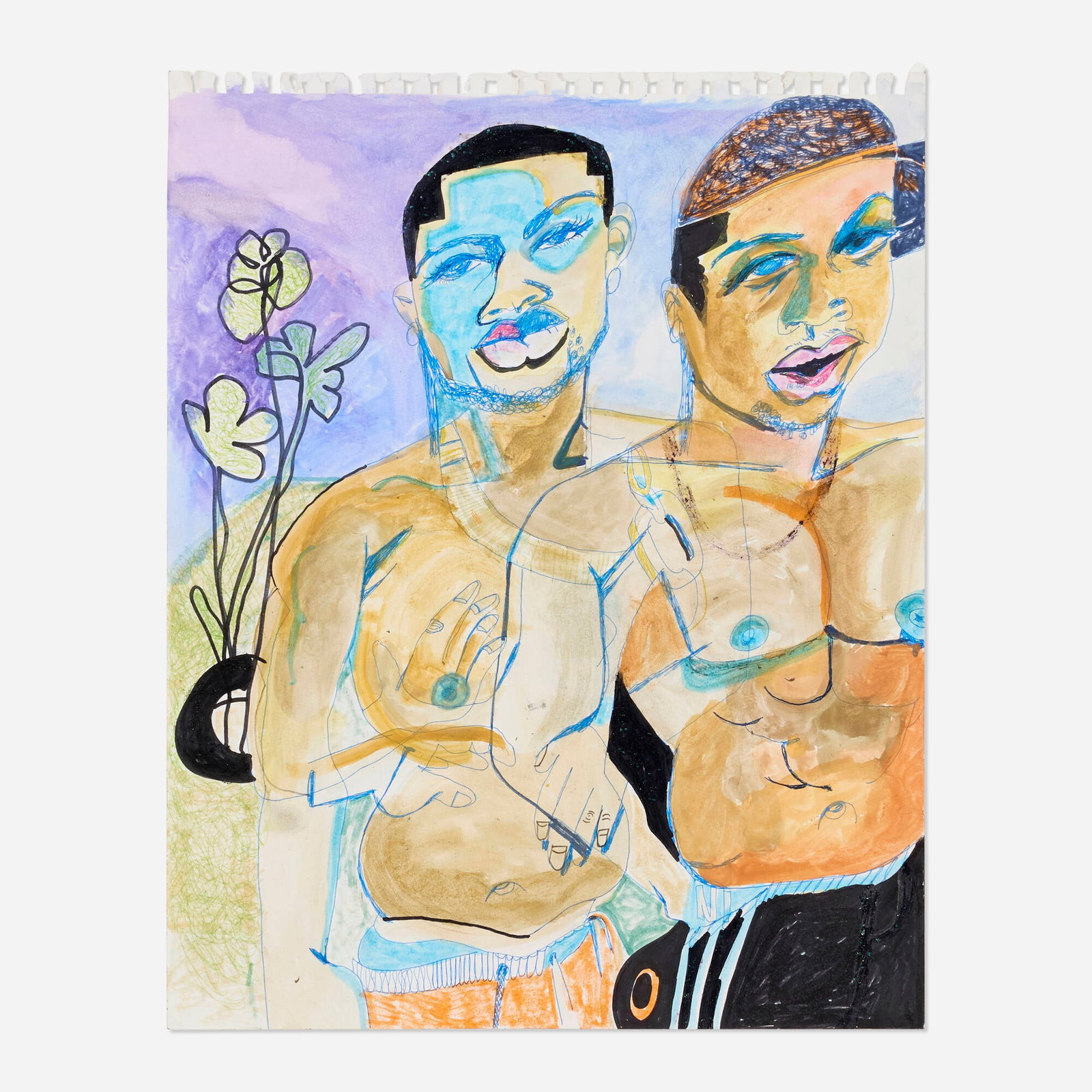 Jonathan Lyndon Chase, joined arms: Jonathan Lyndon Chase joined arms 2018 marker, ink, watercolor and glitter on paper 17.75 h x 14 w in (45 x 36 cm) Signed and inscribed to verso 'Writing Hand Jonathan Lyndon Chase'.