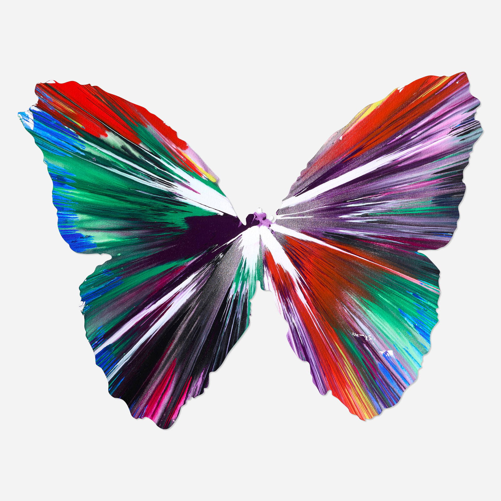 Damien Hirst, Butterfly Spin Painting: Damien Hirst Butterfly Spin Painting 2009 acrylic on paper 20.125 h x 27.125 w in (51 x 69 cm) Created with public collaboration at the Damien Hirst Spin Workshop to celebrate the opening of Requiem