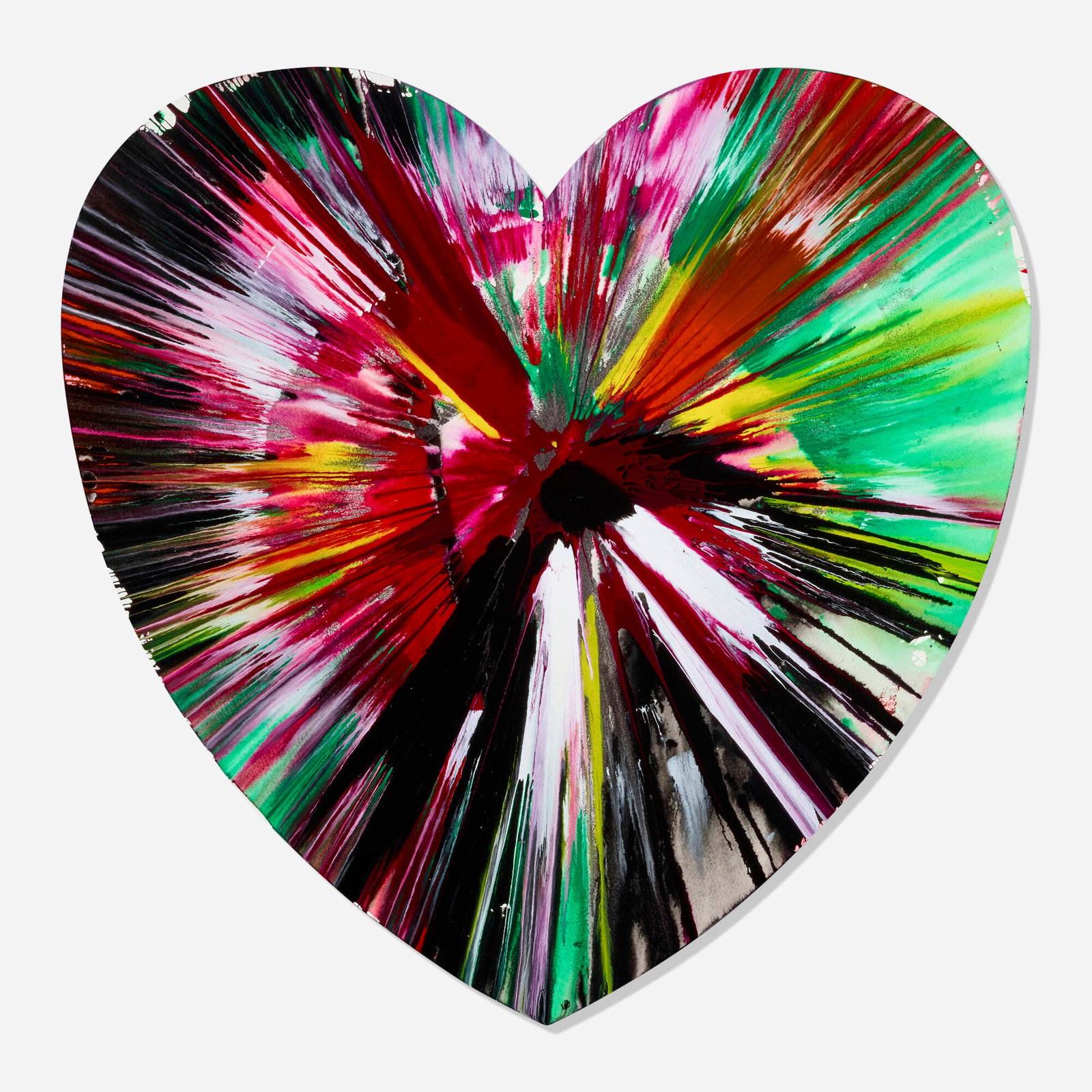 Damien Hirst, Heart Spin Painting: Damien Hirst Heart Spin Painting 2009 acrylic on paper 21 h x 20 w in (53 x 51 cm) Stamped signature and inscription to verso 'This painting was made by to celebrate the opening of Damien Hirst,