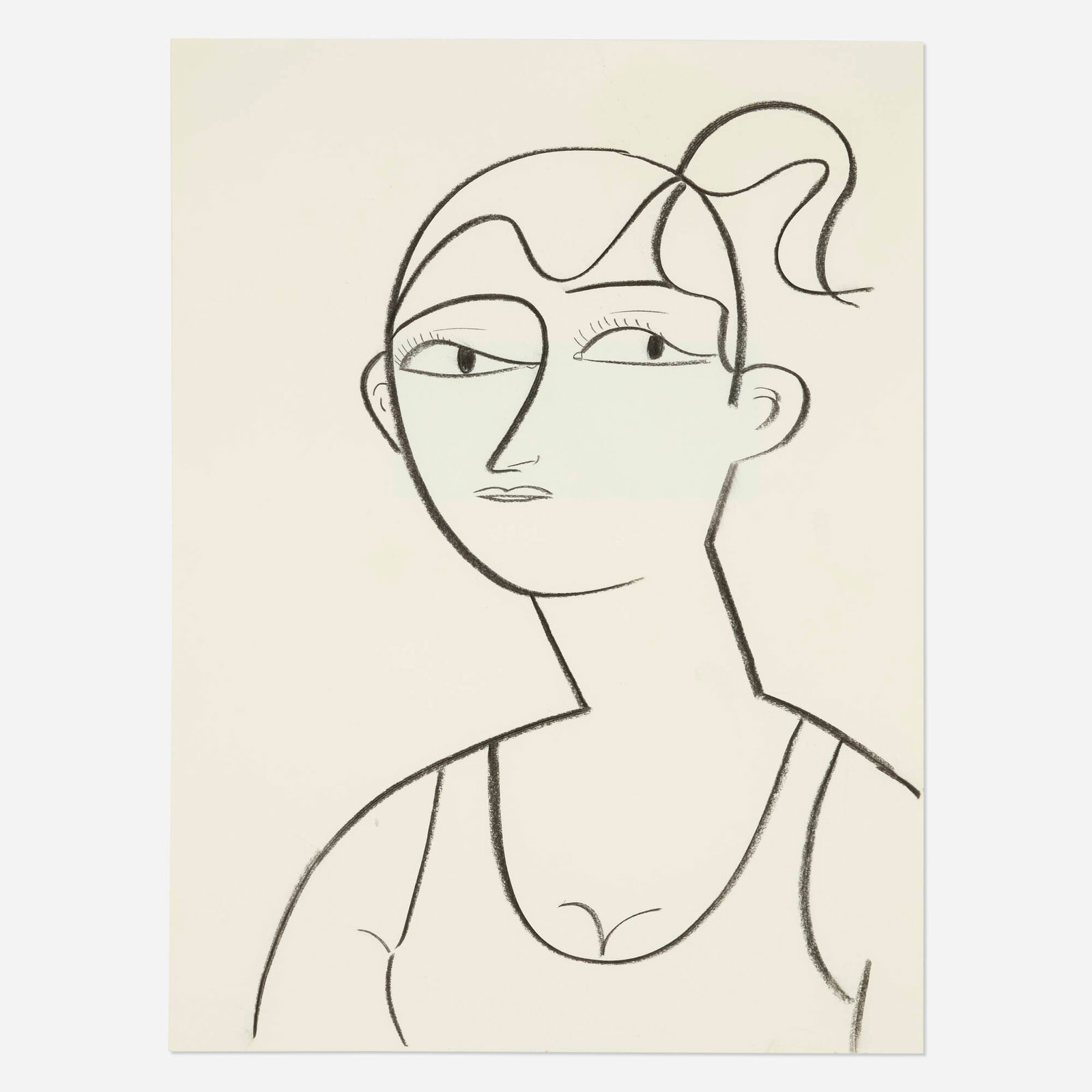 Grace Weaver, portrait of a girl with a high pony: Grace Weaver portrait of a girl with a high pony 2017 charcoal on paper 24 h x 17.875 w in (61 x 45 cm) Signed and dated to verso 'Grace Weaver 2017'. This work will ship from Lambertville,