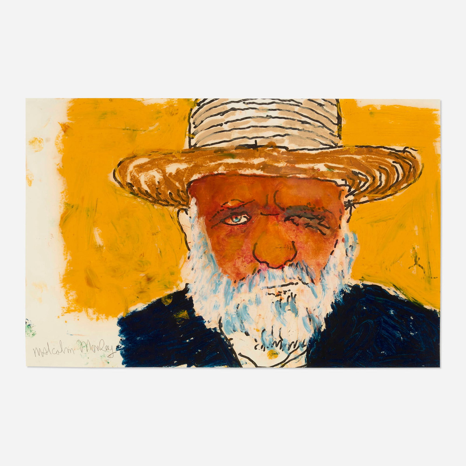 Malcolm Morley, Self Portrait with Hat: Malcolm Morley Self Portrait with Hat 2003 gouache on paper 11 h x 17 w in (28 x 43 cm) Signed to lower left 'Malcolm Morley'. Titled and dated to verso 'Self Portrait in Hat