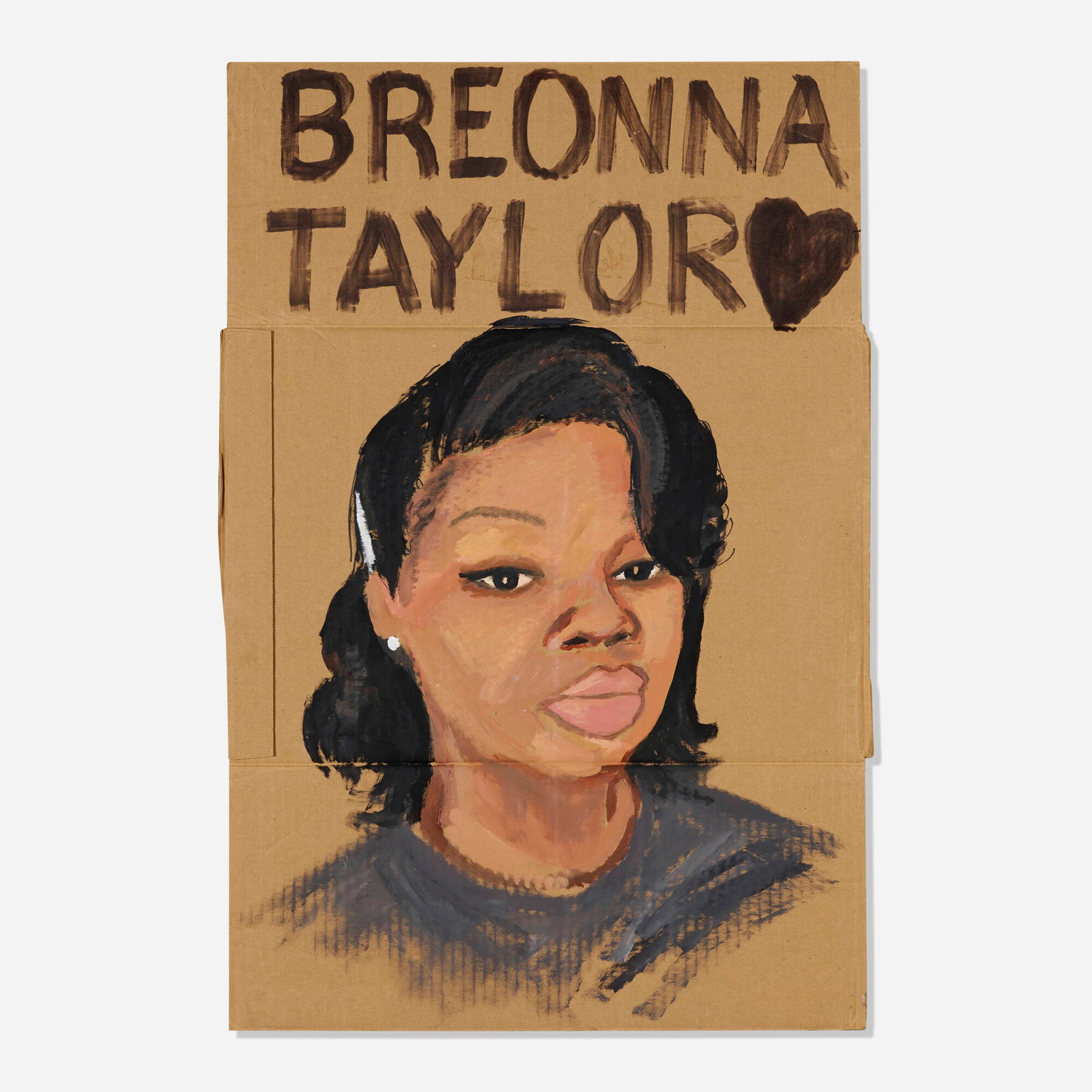Jay Lynn Gomez, Birthday for Breonna: Jay Lynn Gomez Birthday for Breonna 2020 oil on reused Amazon cardboard box 30 h x 20.25 w in (76 x 51 cm) This work was made for and used in public protest actions by the artist. Provenance: The