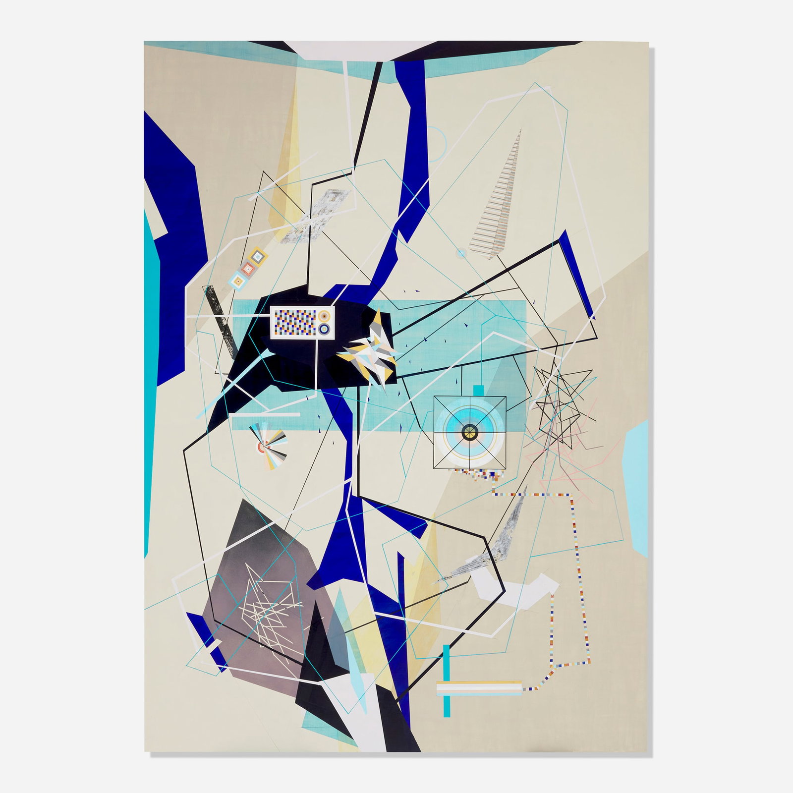 Dannielle Tegeder, The Direction of Light and Sapphire Machine Desire: Dannielle Tegeder The Direction of Light and Sapphire Machine Desire 2019 acrylic on canvas, acrylic on MDF canvas: 84 h x 60 w in (213 x 152 cm) block: 12.25 h x 20.75 w x 9.25 d in (31 x 53 x 23