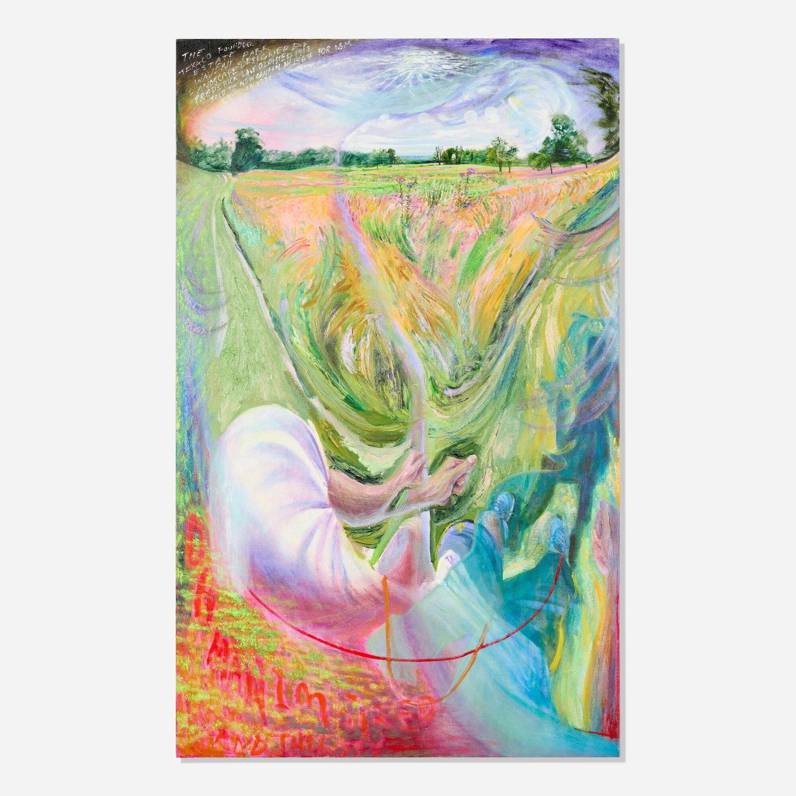 Dylan Vandenhoeck, Running at Waverly Park: Dylan Vandenhoeck Running at Waverly Park 2020 oil on linen 66 h x 41 w in (168 x 104 cm) Signed, titled, dated, and inscribed to verso 'Dylan Vandenhoeck Plein Air Running at Waverly Park 2020&#