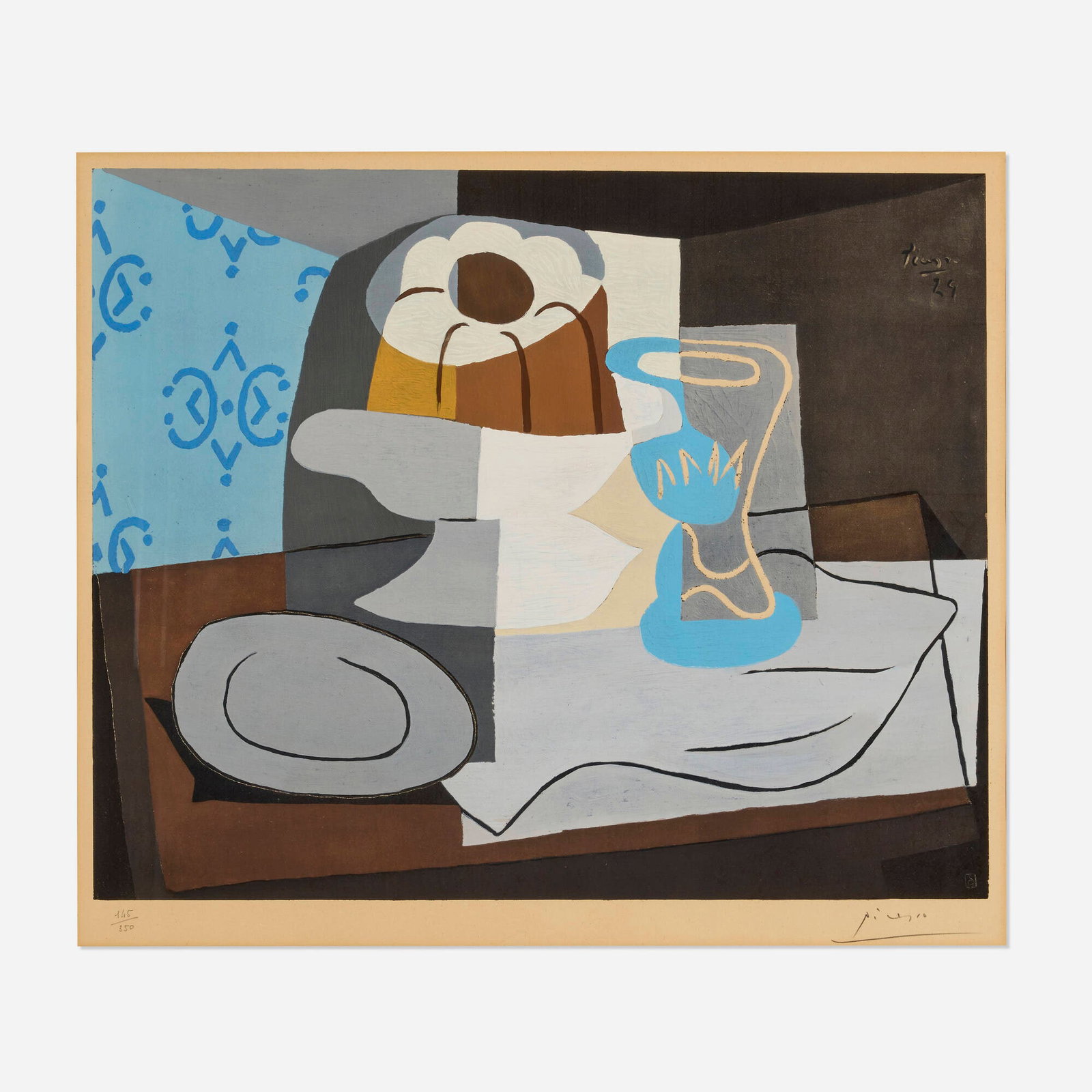 After Pablo Picasso, Nature morte a la Charlotte: After Pablo Picasso Nature morte a la Charlotte c. 1960 collotype and pochoir in colors on Arches image: 20.125 h x 24.75 w in (51 x 63 cm) sheet: 24.25 h x 28.75 w in (62 x 73 cm) Signed and numbered