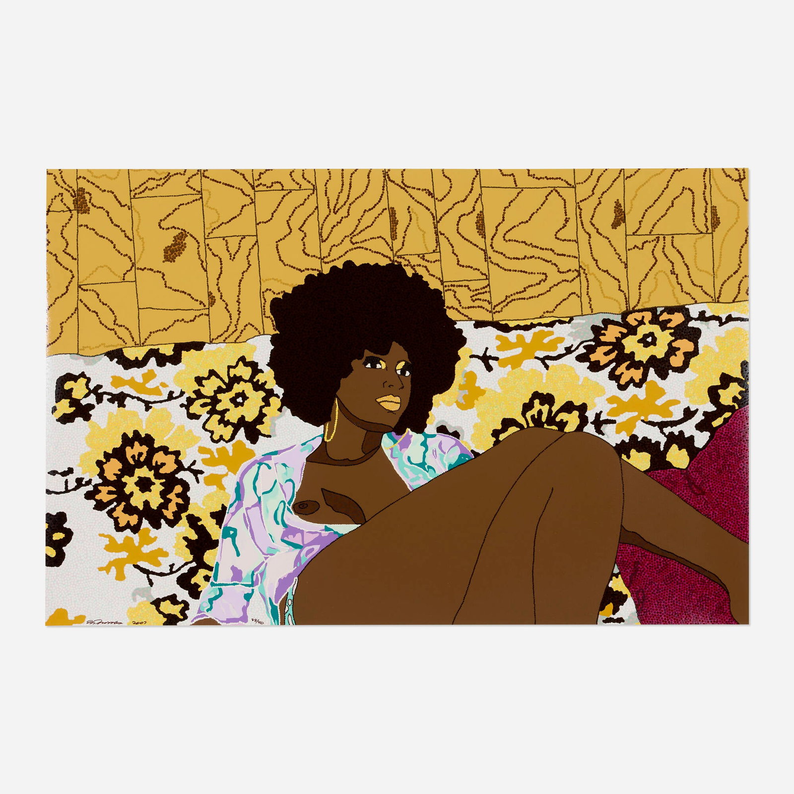 Mickalene Thomas, Why Can't We Just Sit Down and Talk It Over?: Mickalene Thomas Why Can't We Just Sit Down and Talk It Over? 2007 screenprint in colors 19.5 h x 30 w in (50 x 76 cm) Signed, dated, and numbered to lower edge 'Mickalene Thomas 2007 38/40'