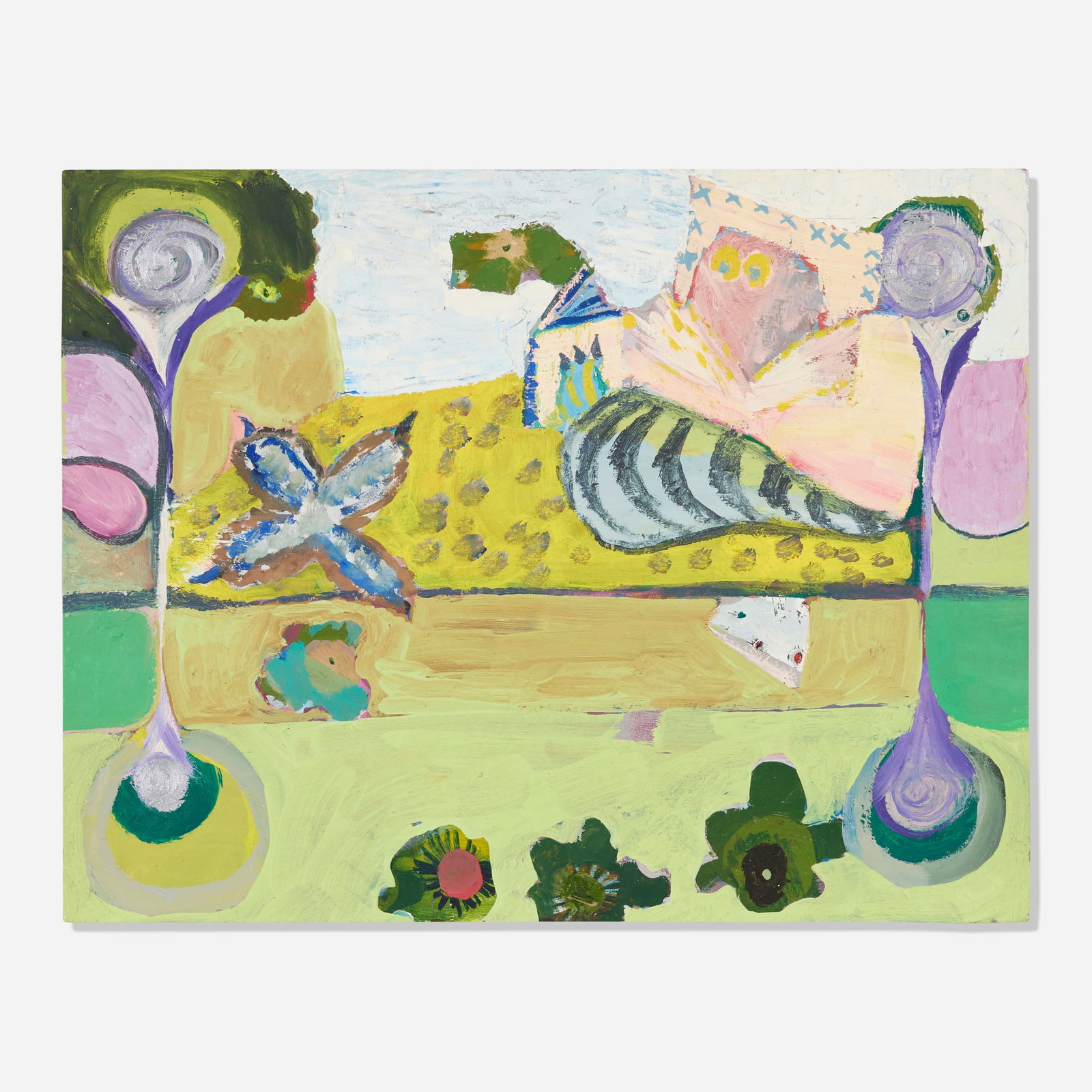 Daisy Sheff, Literary Owl: Daisy Sheff Literary Owl 2021 oil and collage on panel 11 h x 14 w in (28 x 36 cm) Signed and dated 'Daisy Sheff 2021'. This work will ship from Los Angeles, California.