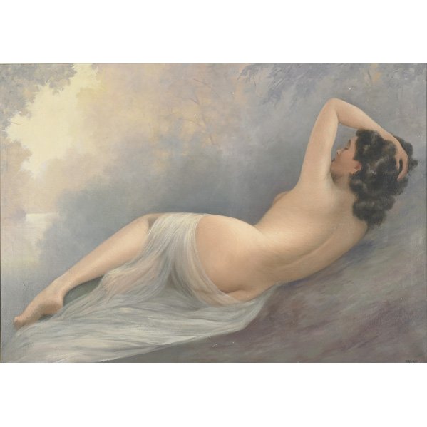JEAN JANNEL (French, b.1894): Oil on canvas of a reclining nude (framed); Signed; 23" x 36" Artist: Jannel, Jean
