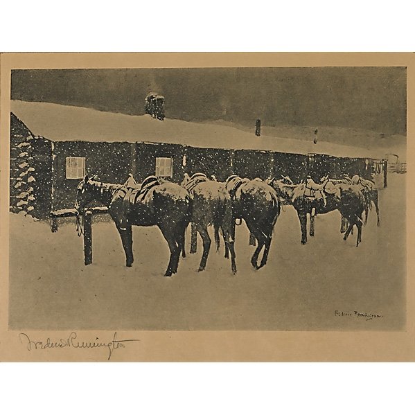 FREDERIC REMINGTON (American, 1861-1909): Original print, "Cow Pony Pathos," from "Drawings by Frederic Remington," ca. 1897 (framed); Hand signed; 14" x 10 3/4" (sight) Artist: Remington, Frederic