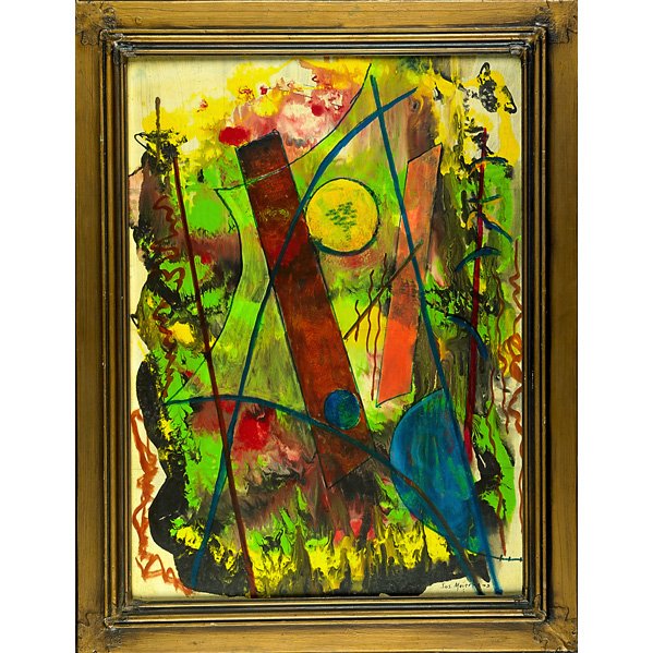 JOSEPH MEIERHANS (American, 1890-1980): Two oil on masonite abstract works (artist made frames); Signed; Larger: 32" x 24" Artist: Meierhans, Joseph