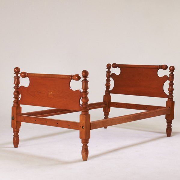 CANNON BALL ROPE BED AND FOUR POSTER BED: Mixed woods, 19th c. ; Four poster: 87" x 82" x 59 1/2"