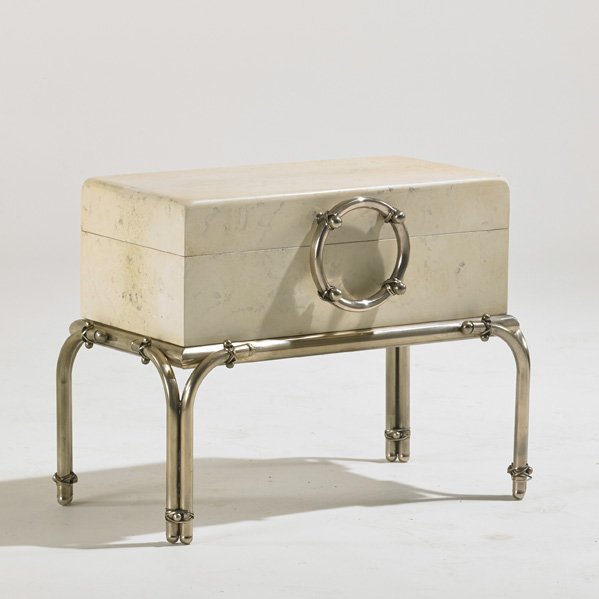 MAITLAND SMITH: Miniature chest, 1970s; Polychrome wood, nickeled brass; Unmarked; 19" x 25" x 14"