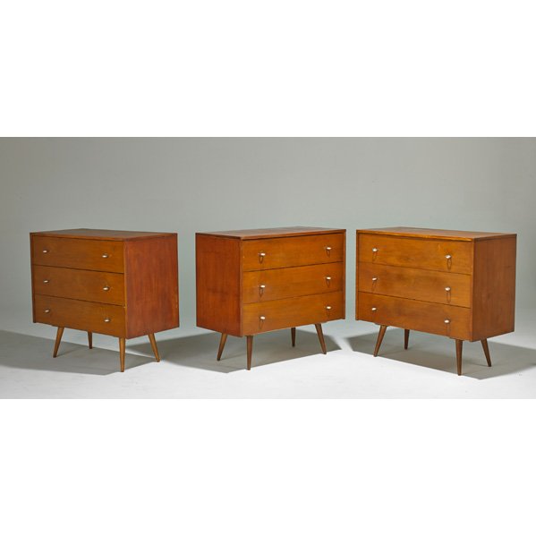 PAUL McCOBB; WINCHENDON: Three dressers, USA, 1950s; Birch, aluminum; Two branded; Each: 33 1/4" x 36" x 19"