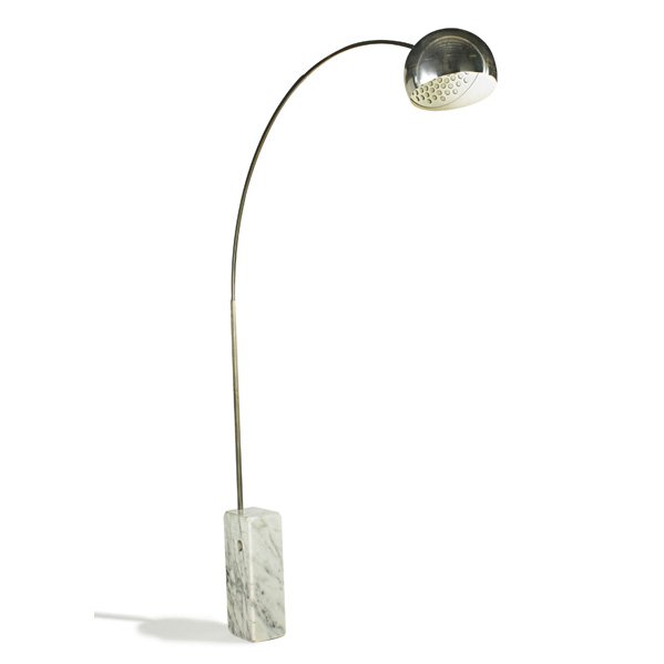 P. AND A. CASTIGLIONI; FLOS: Arco floor lamp, Italy, 1960s; Marble, aluminum; Foil label; As shown: 96" x 72" x 7"