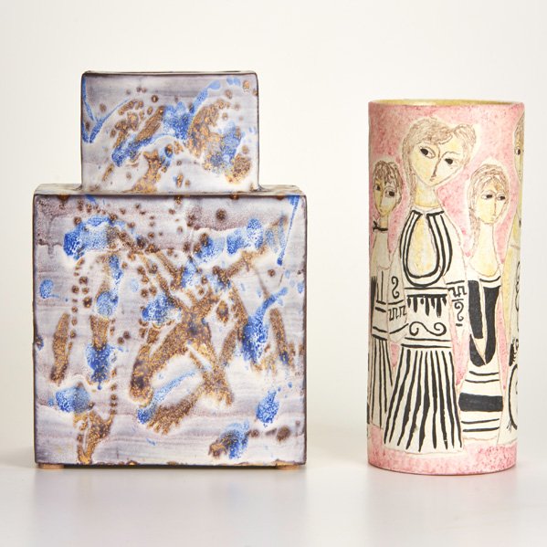 MARCELLO FANTONI: Two vases, Italy, mid- to late-20th c.; Ceramic with glazed interiors; Both marked "Fantoni / Italy," one marked "for Raymor"; Larger: 13" x 8 3/4" x 4 1/2"