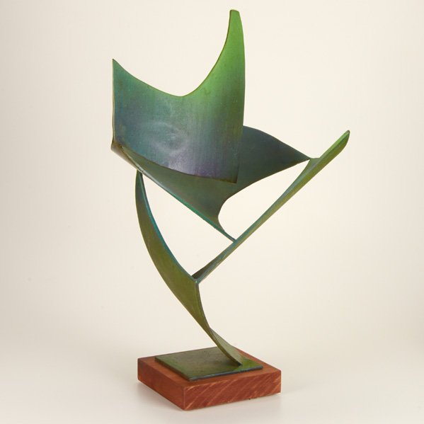 JAMES BEARDEN (American, b. 1964): Steel sculpture with acid patina from the "Cavernous Voids" series on wooden base; 29" x 18" x 13 1/2"