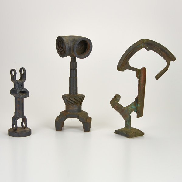 BERNARD BRENNER (American, 1927-2004): Three patinated steel sculptures; "Playful Motorheads"; Unmarked; Tallest: 16"; Provenance: artist's family