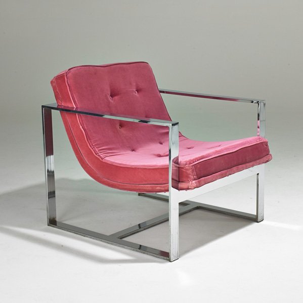 MILO BAUGHMAN; THAYER COGGIN: Lounge chair, USA, 1970s; Chromed steel, upholstery; Unmarked; 29" x 28" x 33"
