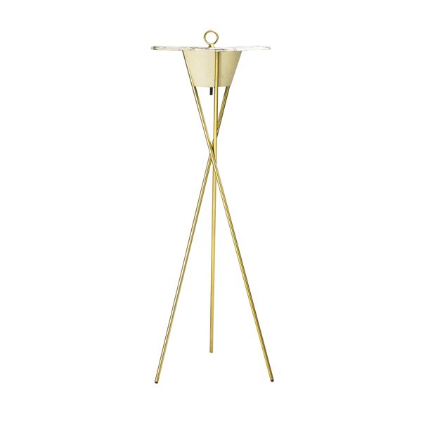 EDWARD WORMLEY (Attr.); LIGHTOLIER: Floor lamp, USA, 1950s; Brass, enameled metal; Unmarked; 46" x 16" dia.