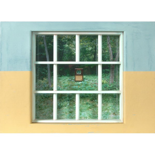 EDWARD ZUCCA /JIM GOODWIN (American, 20th c.): Cibachrome color print; "Room With a View," 1997, in a sculptural frame of painted poplar and maple, 1998; Signed, titled and dated. 18" x 25" x 5"