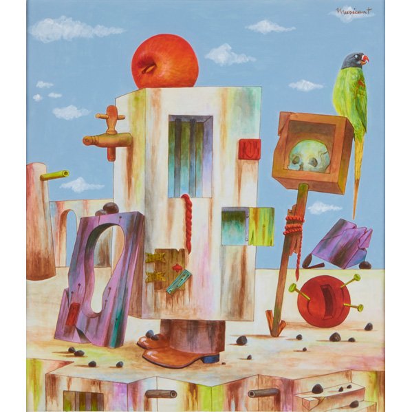 TOBIAS MUSICANT (American, 1921-2004): Acrylic on paper; "The Green Parrot" (framed); Signed; 17 7/8" x 15 1/2" (sheet)