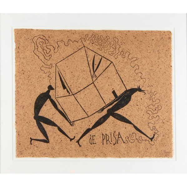 JOSE BEDIA VALDES (Spanish, b. 1959): Lithograph on decorative paper; "De Prisa," 1975 (framed); Signed, dated, titled and numbered 55/100; 19" x 25"