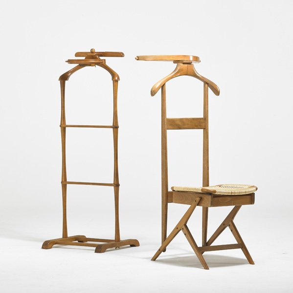 DANISH STYLE: Two beech valets, 1960s; Unmarked; Larger: 47" x 18" x 16"