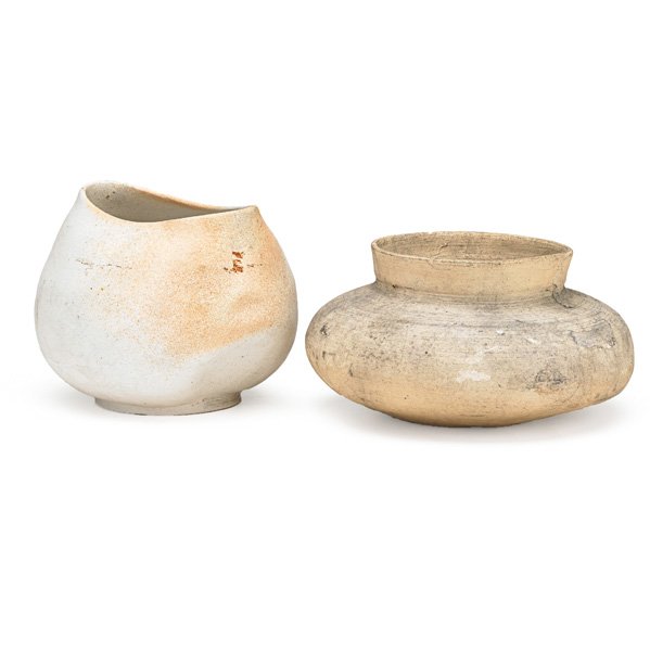GEORGE OHR Two bisque vases: GEORGE OHR (1857 - 1918) Two bisque vases, one exhibited at the Louisiana Purchase International Exposition, Biloxi, MS, 1898-1910; White vase with script signature, low vase with script signature and