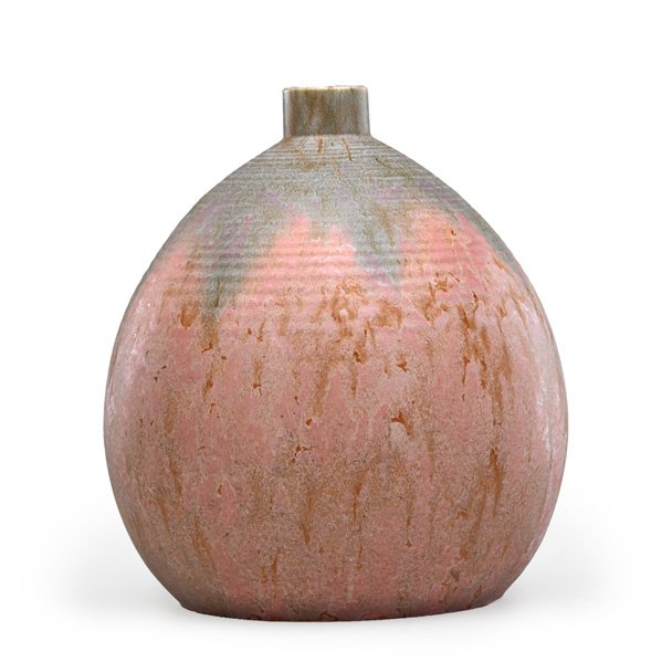 ROSEVILLE Red Carnelian II vase: ROSEVILLE Large red Carnelian II "Beehive" vase, Zanesville, OH, ca. 1926; Marked 450 in red pencil; 14 1/2" x 12"
