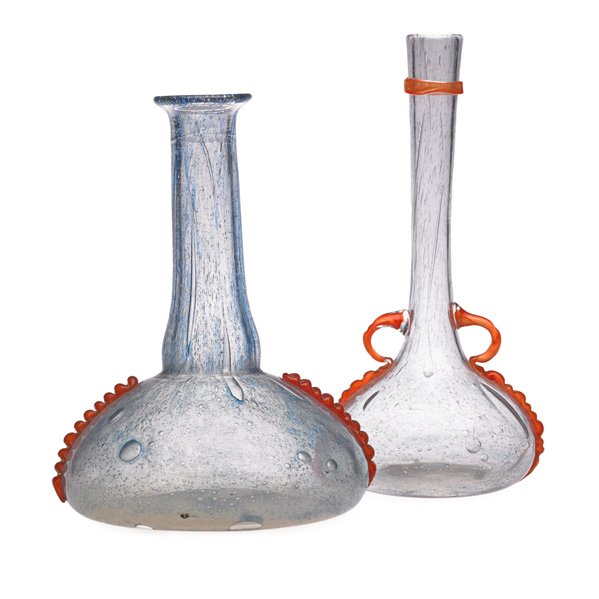 CHARLES SCHNEIDER Two glass vases: CHARLES SCHNEIDER (1881 - 1953) Two Cluthra glass vases, France, ca. 1930; Both marked Schneider; 11 1/4", 12 1/2"