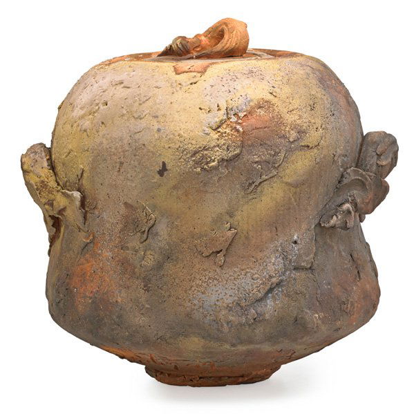 DON REITZ Massive lidded jar: DON REITZ (b. 1929) Massive wood-fired stoneware lidded jar, Alfred, NY, 1999; Signed and dated; 20" x 22" x 19"