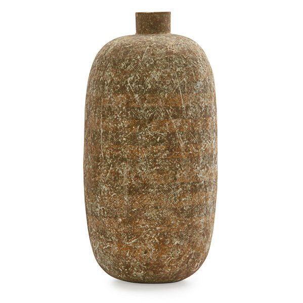 CLAUDE CONOVER Large vase, "Taham": CLAUDE CONOVER (1907 - 1994) Large glazed stoneware vessel with engobe decoration, "Taham," Ohio, 1970s; Signed and titled; 21" x 9 1/2"