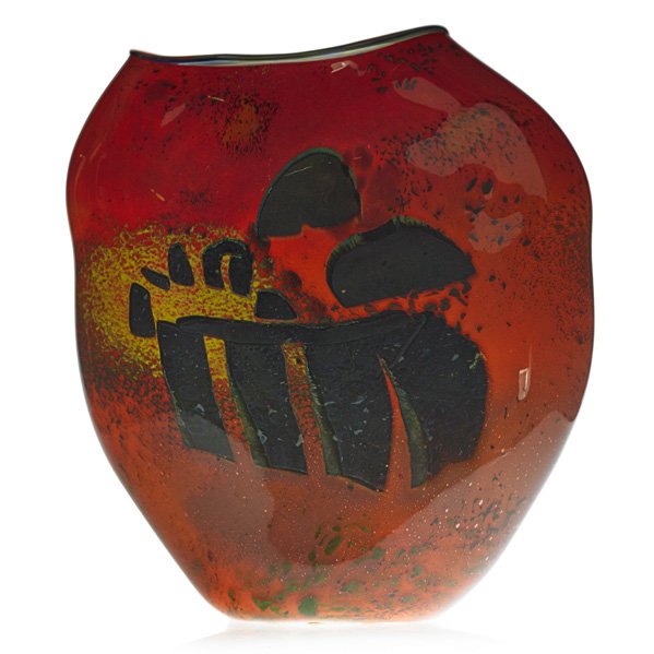 WILLIAM MORRIS Large Stone Vessel: WILLIAM MORRIS (b. 1957) Large blown glass Stone Vessel, Washington, 1984; Signed and dated; 17" x 17" x 6"