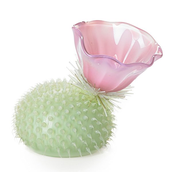 FLO PERKINS Cactus sculpture: FLO PERKINS (b. 1951) Cactus sculpture, Pojoaque, NM, 1989; Blown glass, silicone; Signed and dated; 4 1/2" x 5 1/2" x 4"