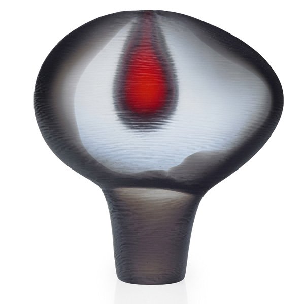 ALFREDO BARBINI Inciso glass vase: ALFREDO BARBINI (b. 1912) Inciso glass vase, Murano, Italy, 1960s; Signed; 10" x 9" x 4"
