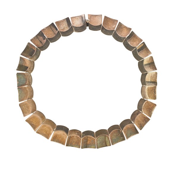ANTONIO PINEDA Silver necklace: ANTONIO PINEDA (1919 - 2009) 970 silver necklace, Taxco, Mexico, 1940s; Stamped Antonio Pineda, SILVER, HECHO MEXICO 970 YY578; 6 1/4" dia.
