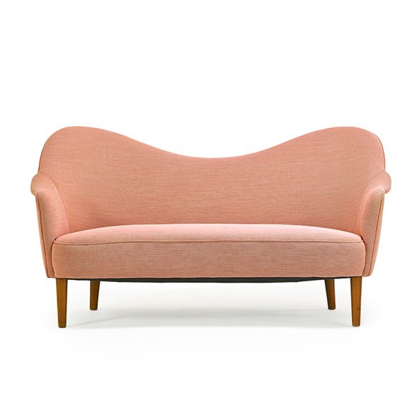 CARL MALMSTEN Sofa: CARL MALMSTEN (1888 - 1972) Sofa, Sweden, 1950s; Beech, upholstery; Unmarked; 32 1/2" x 62" x 31"