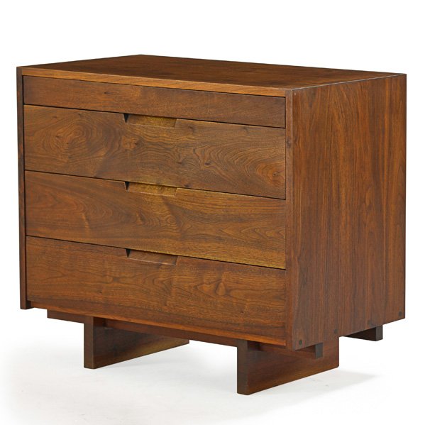 GEORGE NAKASHIMA Dresser: GEORGE NAKASHIMA (1905 - 1990) NAKASHIMA STUDIOS Walnut four drawer dresser, New Hope, PA, 1962; Unmarked; 32" x 36" x 20" Provenance available: Copy of original order card