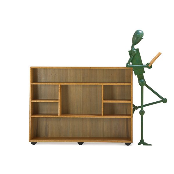 EDWARD ZUCCA Cabinet, "Science Fiction": EDWARD ZUCCA (b. 1946) Bookcase, "Science Fiction Cabinet," 1998; Curly maple, polychromed wood; Signed, dated, and titled with dedication; 62" x 74 1/2" x 11" Provenance: Leo Kaplan Modern, New York.