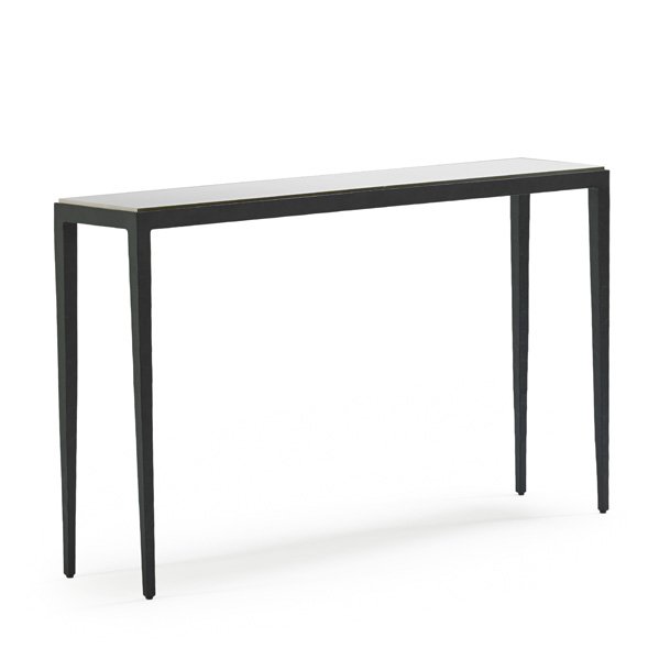 CHRISTIAN LIAIGRE; HOLLY HUNT Console table: CHRISTIAN LIAIGRE HOLLY HUNT Console table, New York, 2000s; Enameled iron, parchment; Unmarked; 32 1/4" x 52" x 12"