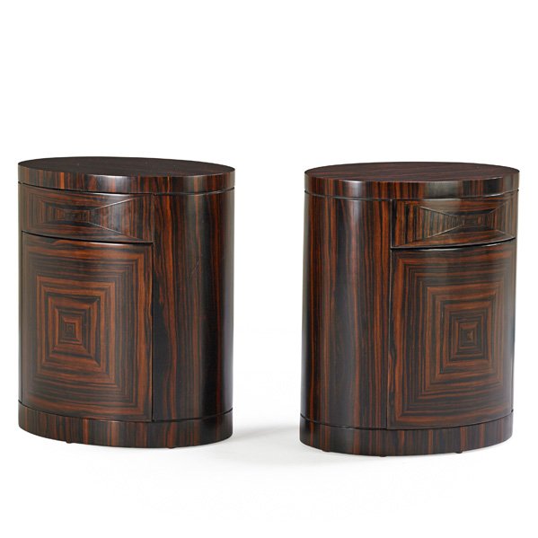 AMERICAN Pr. of nightstands: AMERICAN Pair of ebony nightstands, USA, 1980s; Unmarked; 28" x 24" x 18 1/2"