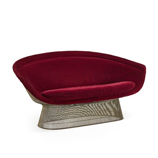 WARREN PLATNER; KNOLL INTERNATIONAL Settee: WARREN PLATNER (1919 - 2006) KNOLL INTERNATIONAL Settee, New York, 1970s; Chromed steel, mohair; Manufacturer's labels; 32" x 67" x 31"